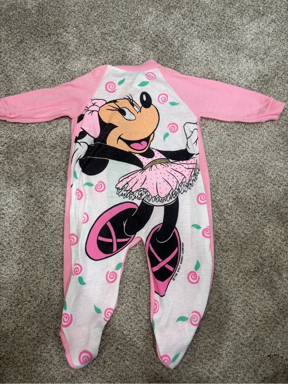 Vintage Disney Minnie Mouse Pink Ballerina Footed One-Piece Sleeper for Kids